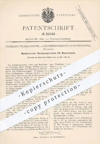 original Patent - H. Tschentschel , Niederpesterwitz / Potschappel , 1884 , Reinigungsrechen für Wasserläufe | Turbinen