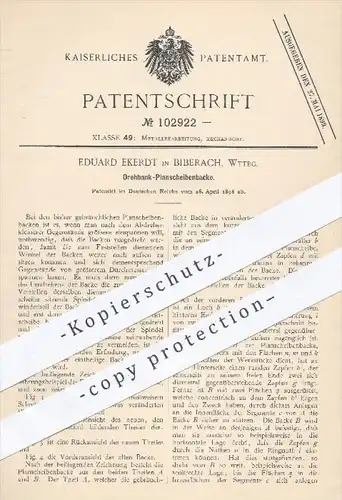 original Patent - Eduard Ekerdt , Biberach , 1898 , Drehbank - Planscheibenbacke | Dreher , Metall , Metallbearbeitung !