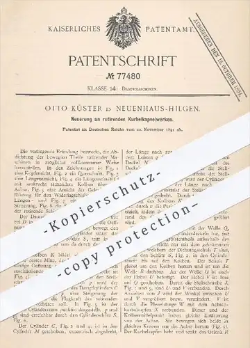 original Patent - Otto Küster , Neuenhaus Hilgen , 1891 , rotierende Kurbelkapselwerken | Dampfmaschinen , Dampfmaschine