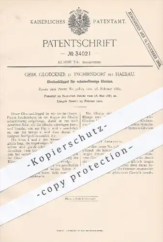 original Patent - Gebr. Gloeckner , Tschirndorf / Halbau , 1885 , Glockenklöppel | Glocken , Glocke , Kirchenglocke !!
