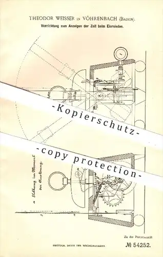 original Patent - Th. Weisser , Vöhrenbach , 1890 , Anzeigen der Zeit beim Eiersieden | Eieruhr , Uhr , Uhren , Wecker !