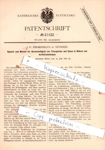 Original Patent  - J. H. Zimmermann in Neuwied , 1882 , Instrumente !!!