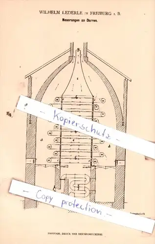 Original Patent  - Wilhelm Lederle in Freiburg i. B. , 1881 , Neuerungen an Darren !!!