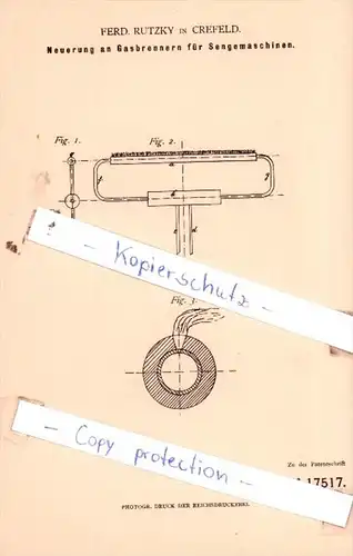 Original Patent  - Ferd. Rutzky in Crefeld , 1881 , Bleichen, Färben, Zeugdruck !!!