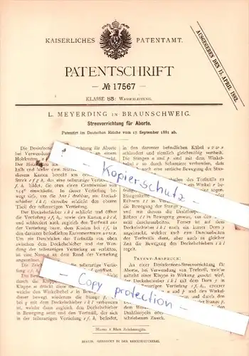 Original Patent  - L. Meyerding in Braunschweig , 1881 , Streuvorrichtung für Aborte !!!