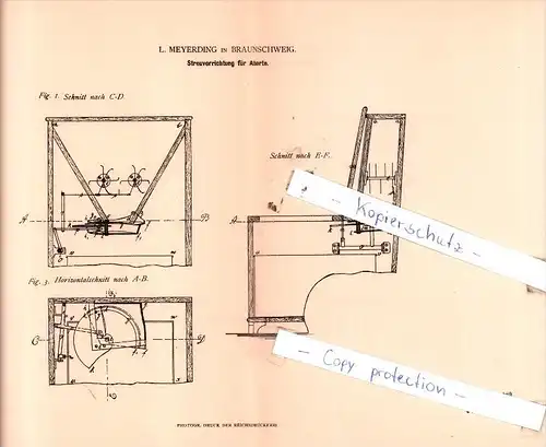 Original Patent  - L. Meyerding in Braunschweig , 1881 , Streuvorrichtung für Aborte !!!