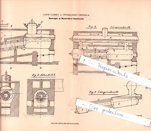 Original Patent  - Louis Gobiet in Düsseldorf-Oberbilk , 1882 , Wasserröhren-Dampfkesseln !!!