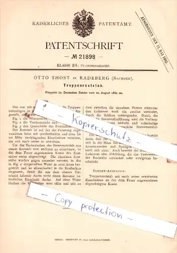 Original Patent  - Otto Thost in Radeberg , Sachsen , 1882 , Treppenroststab !!!