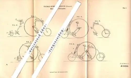 Original Patent- Thomas Humber in Beeston , England  , 1884 , bicycle , bike , Fahrrad !!!