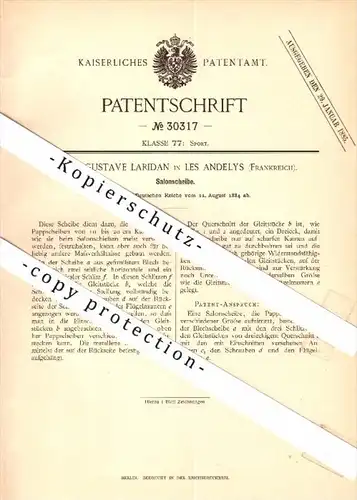 Original Patent - Louis Gustave Laridan dans Les Andelys , 1884 , cible , club de tir , tournage !!!