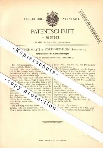 Original Patent - George Whyte in Northview - Elgin / Moray , 1886 , Kerzenschoner , lamp , Scotland !!!