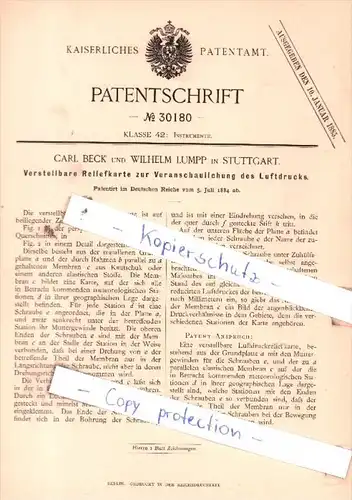 Original Patent  - Carl Beck und Wilhelm Lumpp in Stuttgart , 1884 , Instrumente !!!