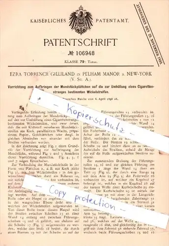 Original Patent  - Ezra Torrence Gilliland in Pelham Manor b. New-York , 1898 , Tabak !!!