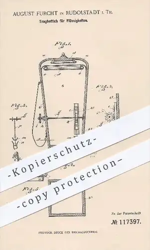 original Patent - August Furcht in Rudolstadt , 1900 , Tragbottich für Flüssigkeiten , Bottich , Eimer , Fass , Fässer !