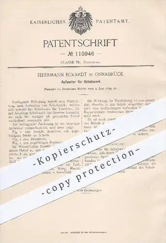 original Patent - Herrmann Eckardt in Osnabrück , 1899 , Aufweiter für Schuhwerk , Schuh , Schuhe , Schuster , Stiefel