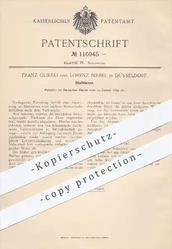original Patent - Franz Gurzki und Lorenz Biebel in Düsseldorf , 1899 , Stiefeleisen , Stiefel , Schuhe , Schuster !!!