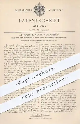 original Patent - Altmann & Neher , Mannheim 1898 , Halbschaft & Vorderblatt in einem Schuhoberleder , Schuster , Schuhe