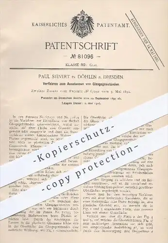 original Patent - Paul Sivert in Döhlen bei Dresden , 1894 , Ausstanzen von Glasgegenständen , Glas , Glaserei , Gläser