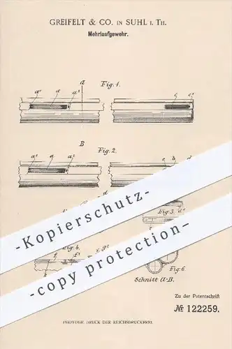 original Patent - Greifelt & Co. in Suhl , 1900 , Mehrlaufgewehr , Gewehr , Gewehre , Waffen , Geschosse !!!