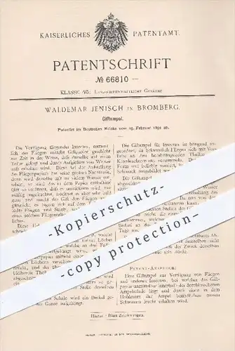 original Patent - Waldemar Jenisch in Bromberg , 1892 , Giftampel , Insekten - Gift , Schädlingsbekämpfung , Giftpapier
