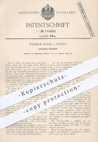 original Patent - Wilhelm Didam in Leipzig , 1899 , Leitspindel - Drehbank , Drehen , Dreher , Gewinde , Metall !!!