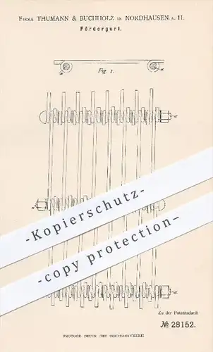 original Patent - Thumann & Buchholz in Nordhausen , Harz , 1884 , Fördergurt , Beförderung , Hebezeuge , Aufzug , Gurt