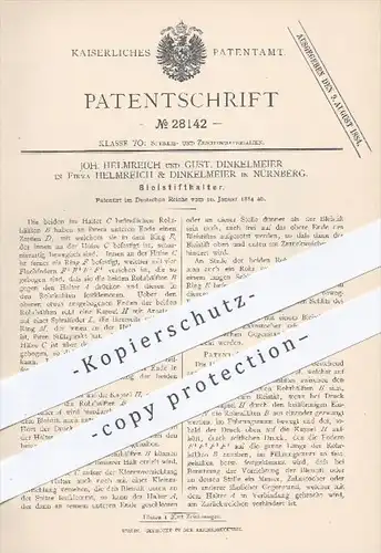 original Patent - Helmreich & Dinkelmeier in Nürnberg , 1884 , Bleistifthalter , Bleistift , Zeichnen , Schreiben !!!