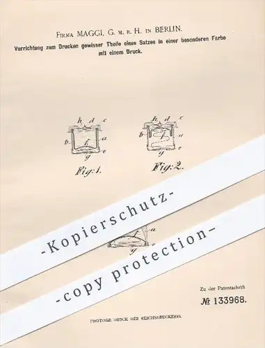 original Patent - Maggi GmbH in Berlin , 1901 , farbiger Druck ohne Schablonen , Druck - Farbe , Buchdruck , Drucker !!!