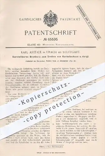 original Patent - Karl Astfalk , Urach / Stuttgart , 1891 , Drehherz zum Drehen von Kurbelachsen , Drehbank , Dreher !