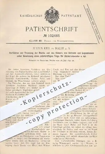 original Patent - J. Keil , Halle , 1897 , Trennung von Stärke u. Getreide - Kleber zur Herstellung von Teig , Bäcker !!