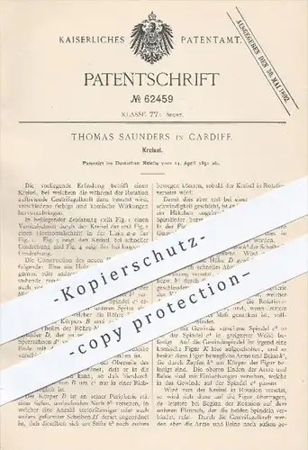 original Patent - Thomas Saunders in Cardiff , 1891 , Kreisel , Spielzeug , Rotation , Zentrifugalkraft , Brummkreisel !