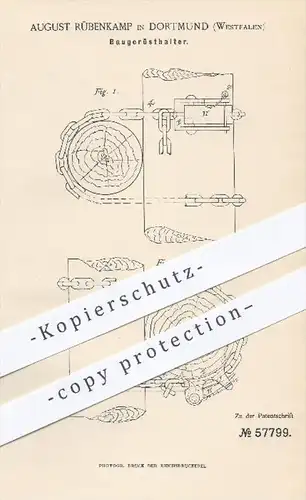 original Patent - August Rübenkamp in Dortmund , 1890 , Baugerüsthalter , Baugerüst , Gerüst , Gerüstbau , Hochbau !!