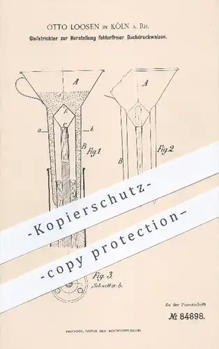 original Patent - O. Loosen , Köln / Rhein  1895 , Giesstrichter zur Herstellung von Buchdruckwalzen , Druck , Buchdruck