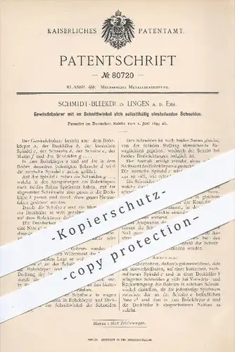 original Patent - Schmidt - Bleeker , Lingen / Ems , 1894 , Gewindebohrer , Bohrer , Bohren , Bohrmaschine , Gewinde !!