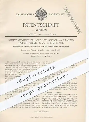 original Patent - Stuttgart - Fürther Holz- & Spiegel - Manufaktur R. Friedel & Co. , 1891 , Glas - Schleifmaschine !!!
