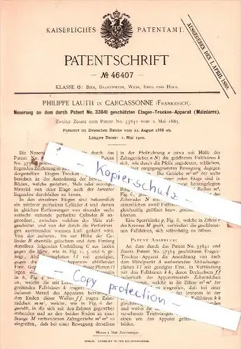 Original Patent  - Philippe Lauth in Carcassonne , Frankreich , 1888 , Etagen-Trocken-Apparat !!!