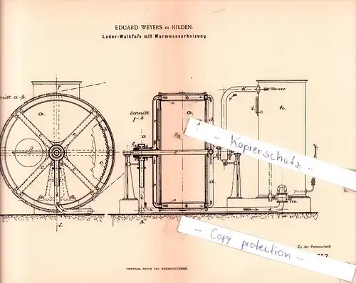 Original Patent  - Eduard Weyers in Hilden  , 1894 ,  Leder-Walkfaß mit Warmwasserheizung !!!