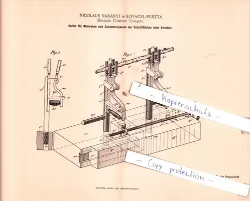 Original Patent  - Nicolaus Nadànyi in Kovacsi-Puszta , Biharer Comitat , Ungarn , 1897 , Kovács !!!