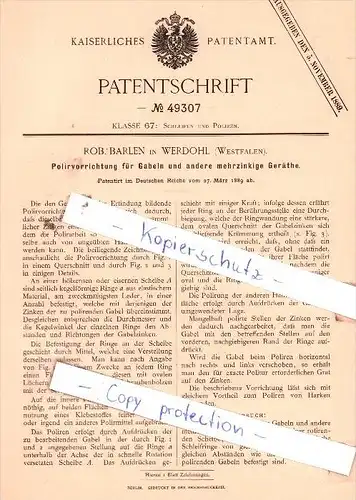 Original Patent  - Rob. Barlen in Werdohl , Westfalen , 1889 , Schleifen und Poliren !!!