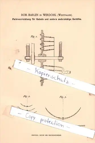 Original Patent  - Rob. Barlen in Werdohl , Westfalen , 1889 , Schleifen und Poliren !!!