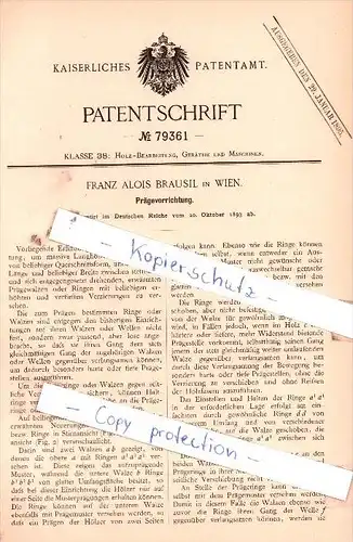 Original Patent  - Franz Alois Brausil in Wien , 1893 ,  Prägevorrichtung !!!