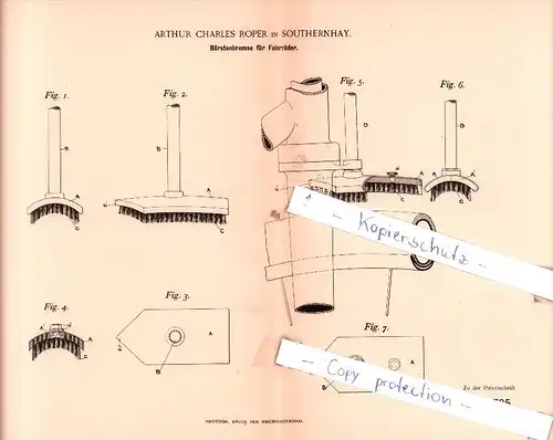 Original Patent  - Arthur Charles Roper in Southernhay , 1893 , Bürstenbremse für Fahrräder , Exeter , Devon !!!