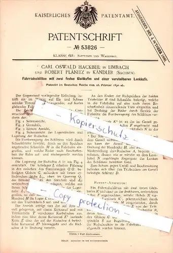 Original Patent  - Carl Oswald Hackbeil in Limbach und Robert Plänitz in Kändler , 1890 , !!!