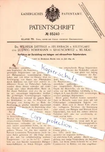 Original Patent  - Dr. Wilhelm Dieterle in Feuerbach und Ludwig Rohrmann in Rauschwitz b. Eisenberg , 1894 , !!!