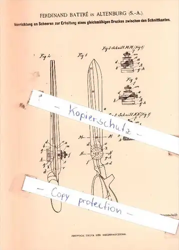 Original Patent  - Ferdinand Battrè in Altenburg , S.-A. , 1894 , Schneidwerkzeuge !!!