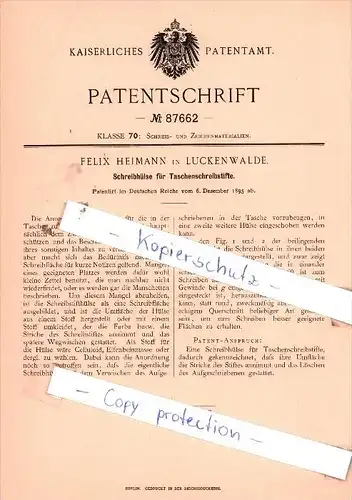 Original Patent  -  Felix Heimann in Luckenwalde , 1895 , Schreibhülse für Taschenschreibstifte !!!