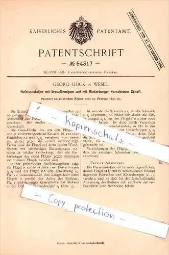 Original Patent  - Georg Gück in Wesel , 1890 , Landwirthschaftliche Geräthe !!!