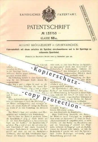 original Patent - A. Bröggelhoff , Gelsenkirchen , 1901 , Fahrradschloss , Fahrrad , Fahrräder , Speichen , Schloss !!
