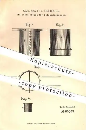 original Patent - Carl Krafft in Heilbronn , 1891 , Messvorrichtung für Betonmischungen , Beton , Zement , Kies , Maurer