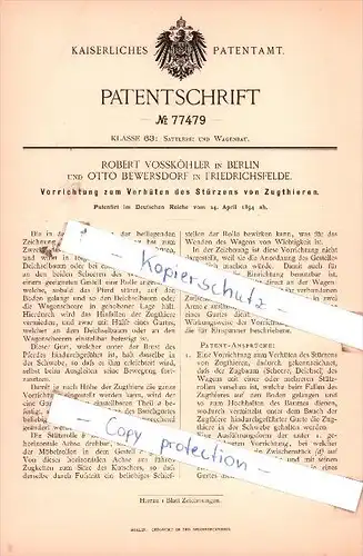 Original Patent  -  Robert Vossköhler in Berlin und Otto Bewersdorf in Friedrichsfelde , 1894 , !!!